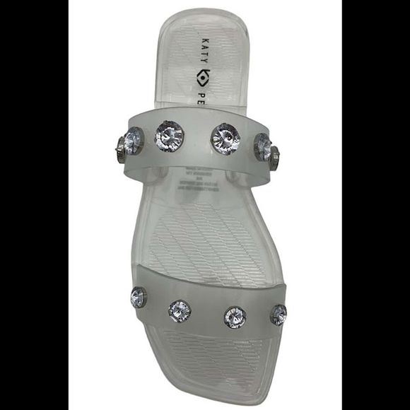 Katy Perry Embellished Square Toe Slide Sandals The Geli Clear - Medium - Picture 2 of 3